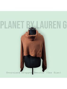 Planet by Lauren G Rust Brown Oversized Cropped Cowl Neck Sweater One Size